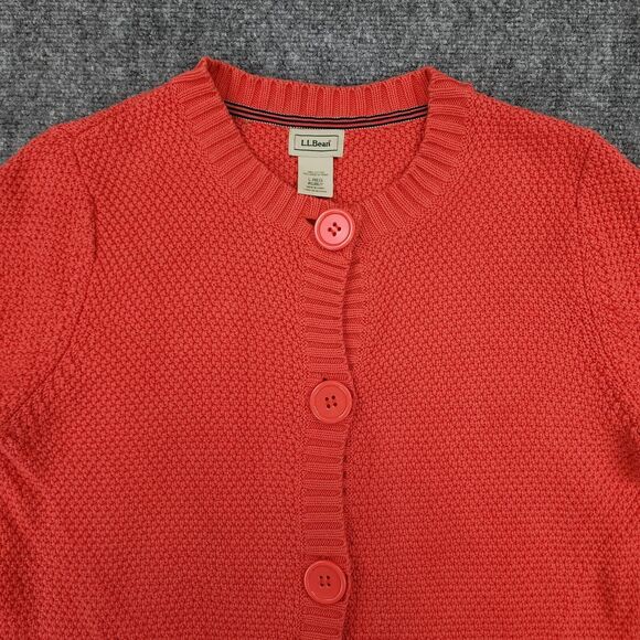 LL Bean Sweater Womens Large Pink Coral Chunky Knit Button Down Cozy Cardigan - Picture 9 of 14